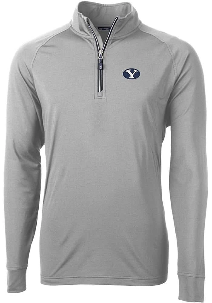 Cutter and Buck BYU Cougars Mens Grey Adapt Eco Knit Recycled Big Tall Qtr Zip