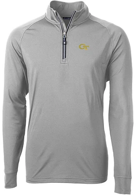 Cutter and Buck GA Tech Yellow Jackets Mens Grey Adapt Eco Knit Recycled Big Tall Qtr Zip