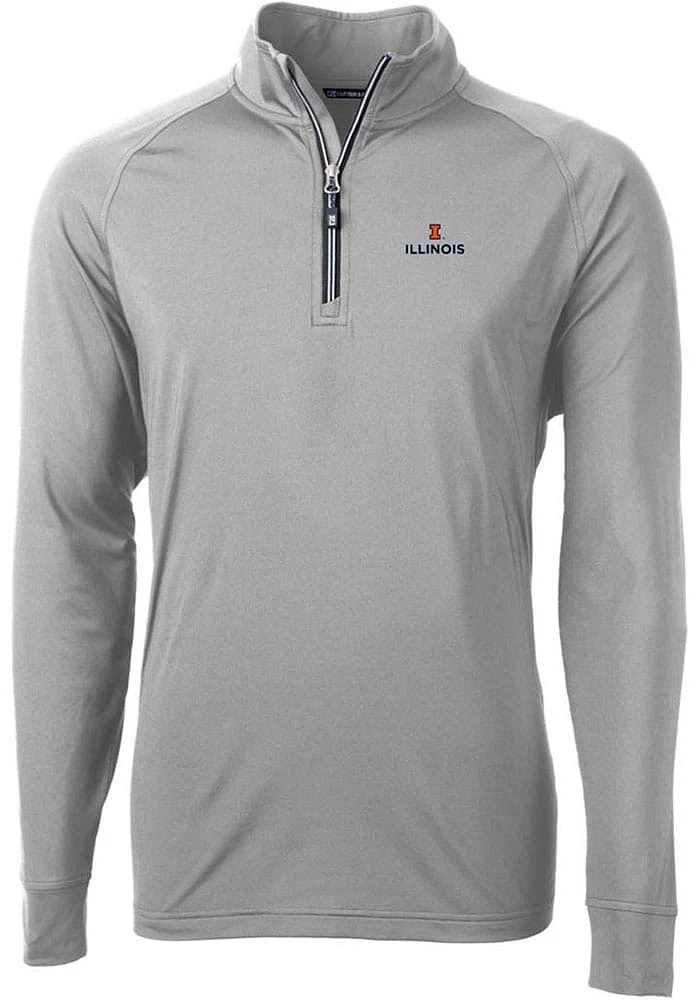 Cutter and Buck Illinois Fighting Illini Mens Grey Adapt Eco Knit Recycled Big Tall Qtr Zip