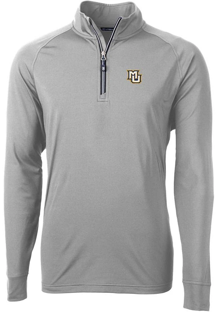 Cutter and Buck Marquette Golden Eagles Mens Grey Adapt Eco Knit Recycled Big Tall Qtr Zip