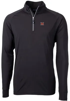 Cutter and Buck Miami RedHawks Mens Black Adapt Eco Knit Recycled Big Tall 1/4 Zip Pullover