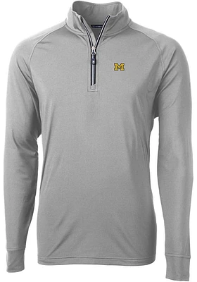 Cutter and Buck Michigan Wolverines Mens Grey Adapt Eco Knit Recycled Big Tall Qtr Zip