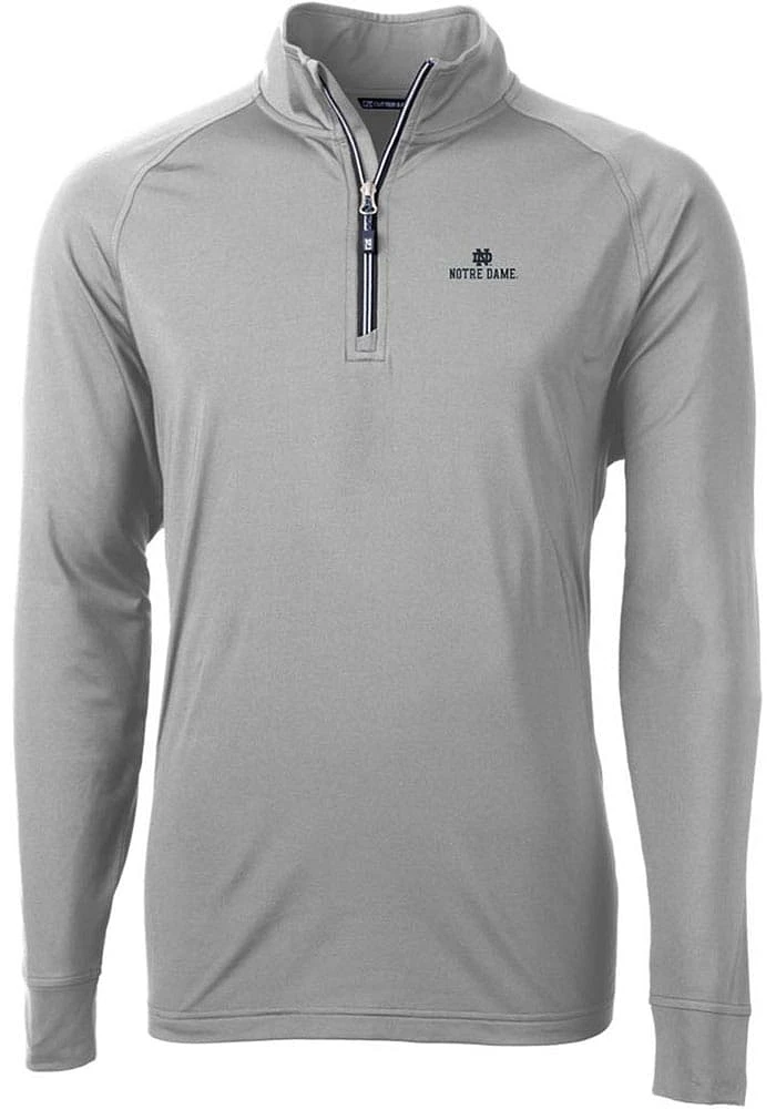 Cutter and Buck Notre Dame Fighting Irish Mens Grey Adapt Eco Knit Recycled Big Tall Qtr Zip