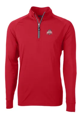 Cutter and Buck Ohio State Buckeyes Mens Red Adapt Eco Knit Recycled Big Tall 1/4 Zip Pullov..