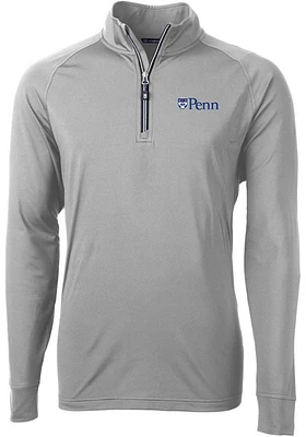 Cutter and Buck Pennsylvania Quakers Mens Grey Adapt Eco Knit Recycled Big Tall Qtr Zip