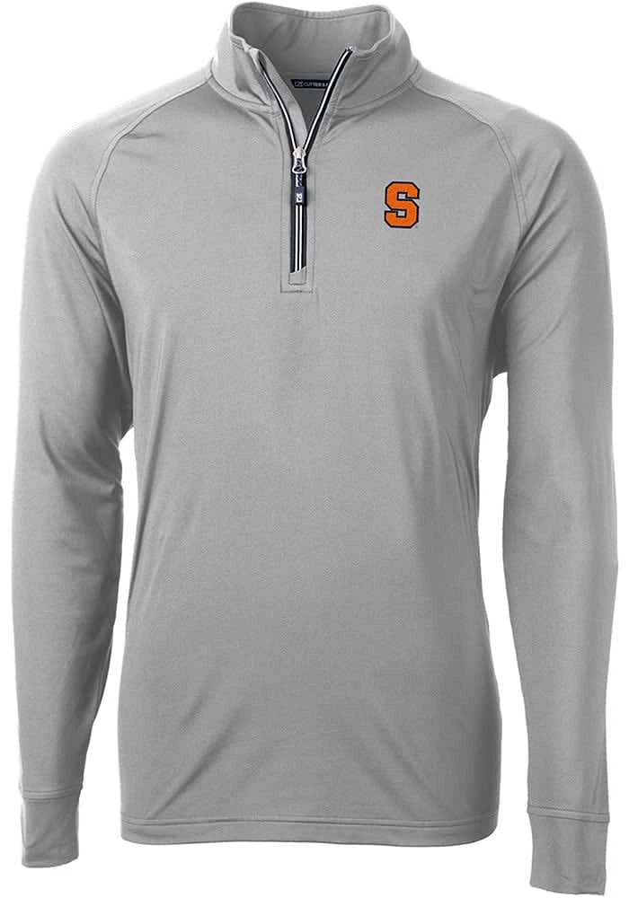 Cutter and Buck Syracuse Orange Mens Grey Adapt Eco Knit Recycled Big Tall Qtr Zip