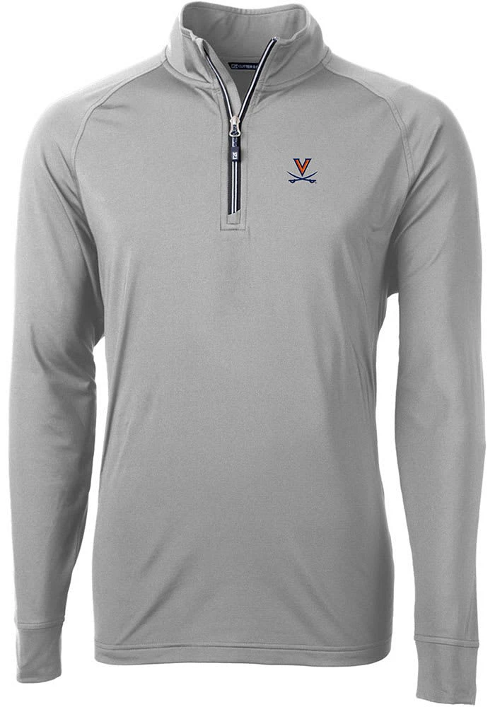 Cutter and Buck Virginia Cavaliers Mens Grey Adapt Eco Knit Recycled Big Tall Qtr Zip