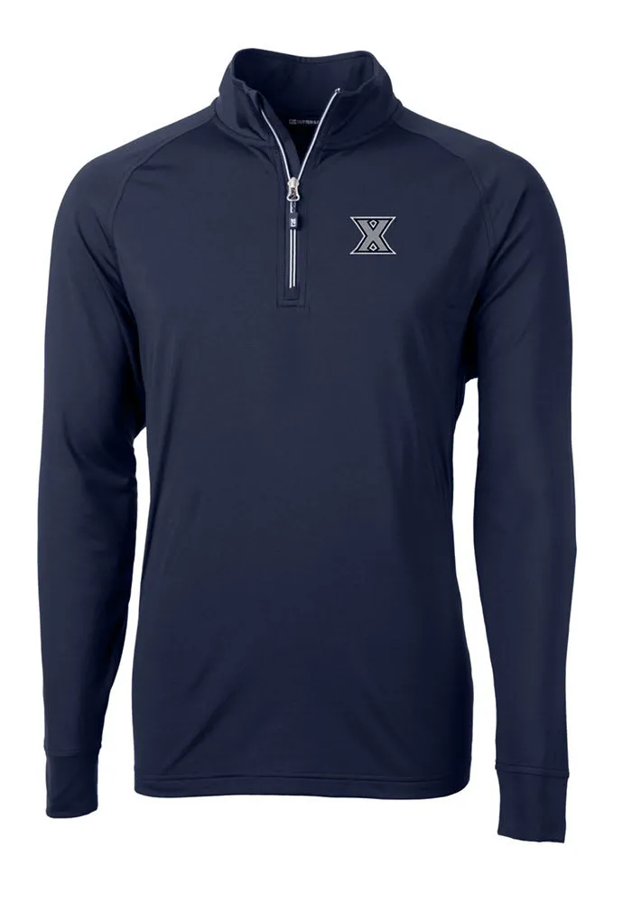 Cutter and Buck Xavier Musketeers Mens Navy Blue Adapt Eco Knit Recycled Big Tall Qtr Zip