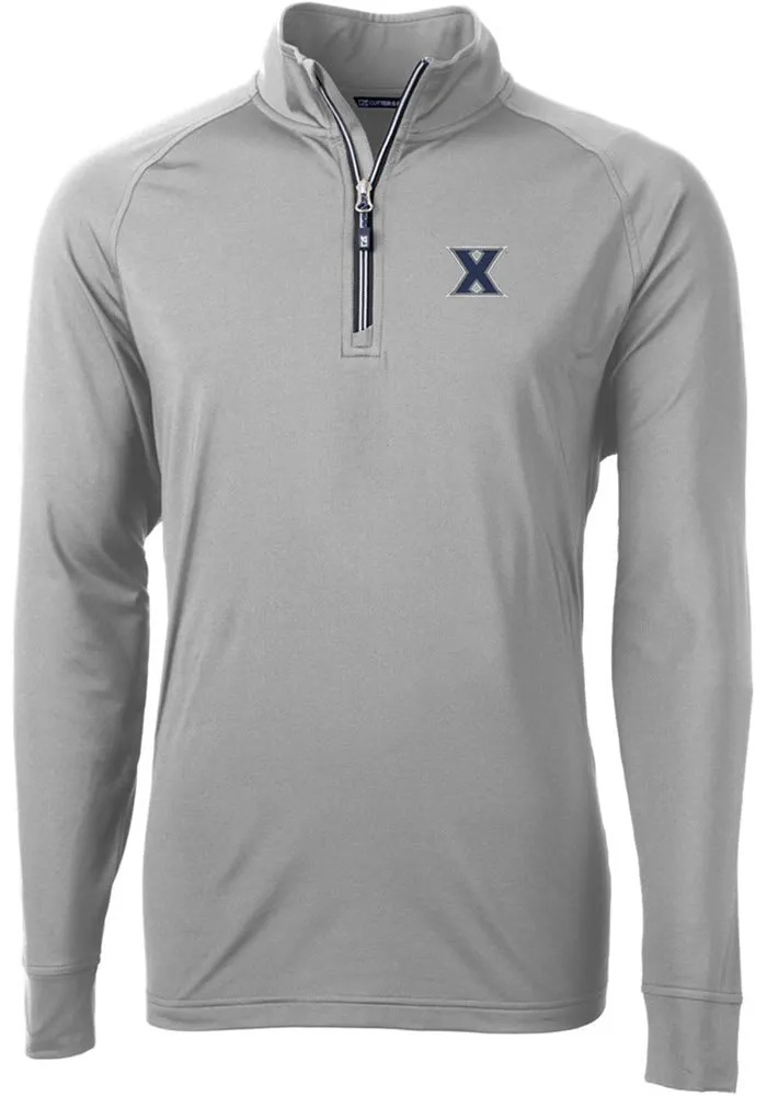 Cutter and Buck Xavier Musketeers Mens Grey Adapt Eco Knit Recycled Big Tall Qtr Zip