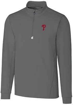 Cutter and Buck Philadelphia Phillies Mens Grey Traverse Big Tall Qtr Zip
