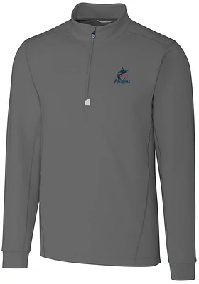 Cutter and Buck Miami Marlins Mens Grey Traverse Big Tall Qtr Zip