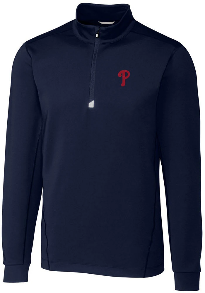 Cutter and Buck Philadelphia Phillies Mens Navy Blue Traverse Big Tall Qtr Zip