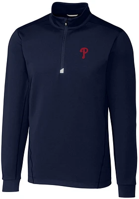 Cutter and Buck Philadelphia Phillies Mens Navy Blue Traverse Big Tall Qtr Zip