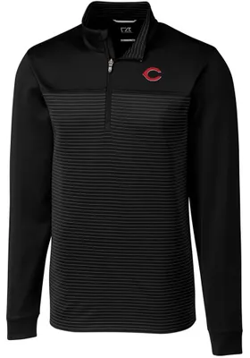 Cutter and Buck Cincinnati Reds Mens Black Traverse Stripe Big Tall Qtr Zip