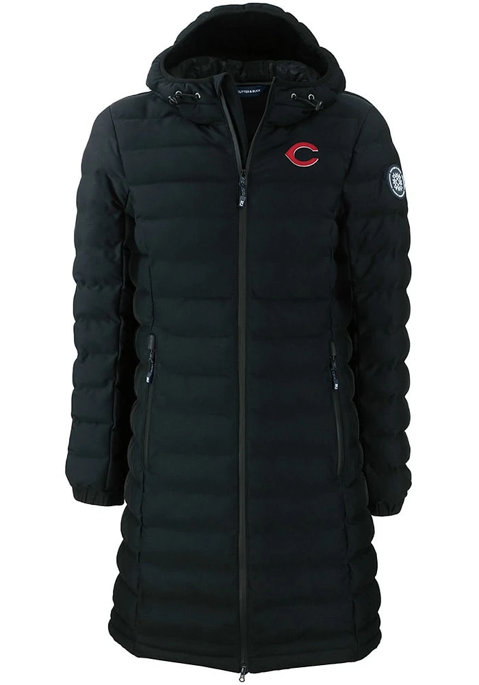 Cutter and Buck Cincinnati Reds Womens Black Mission Ridge Repreve Long Heavy Weight Jacket