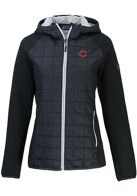 Cutter and Buck Cincinnati Reds Womens Black Rainier PrimaLoft Hybrid Medium Weight Jacket