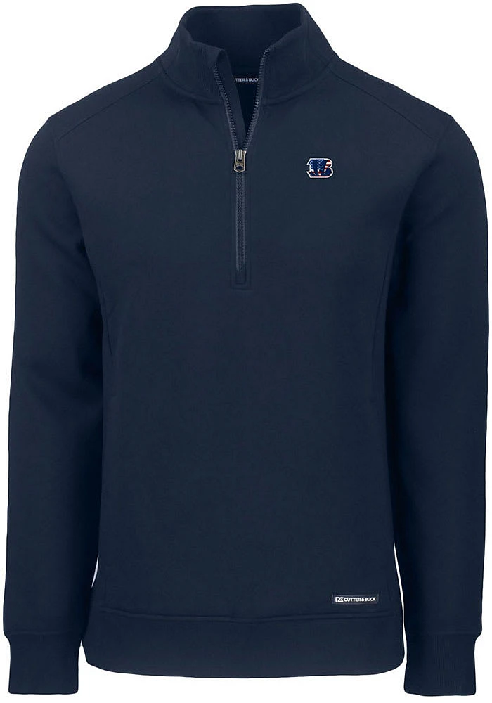 Cutter and Buck Cincinnati Bengals Mens Navy Blue Americana Roam Long Sleeve Qtr Zip Pullover