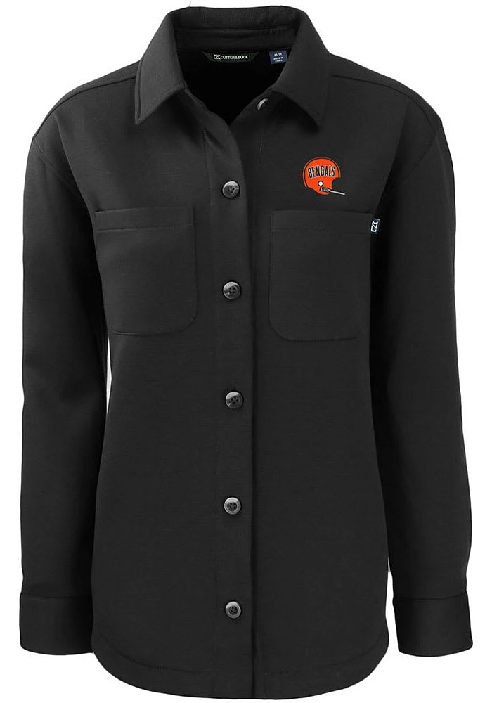 Cutter and Buck Cincinnati Bengals Womens Black Historic Roam Shirt Light Weight Jacket