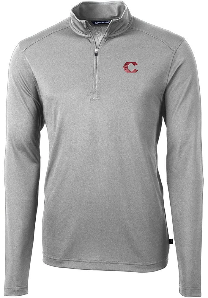 Cutter and Buck Cincinnati Reds Mens Grey City Connect Virtue Eco Pique Big Tall 1/4 Zip Pul..