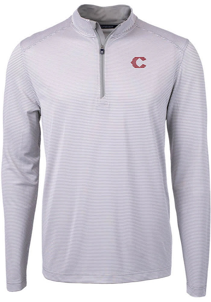 Cutter and Buck Cincinnati Reds Mens Grey City Connect Virtue Eco Pique Stripe Big Tall Qtr ..