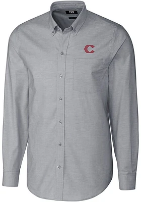 Cutter and Buck Cincinnati Reds Mens Charcoal City Connect Stretch Oxford Big Tall Dress Shi..