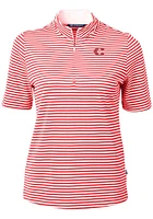 Cutter and Buck Cincinnati Reds Womens Red City Connect Virtue Eco Pique Stripe Short Sleeve Pol..