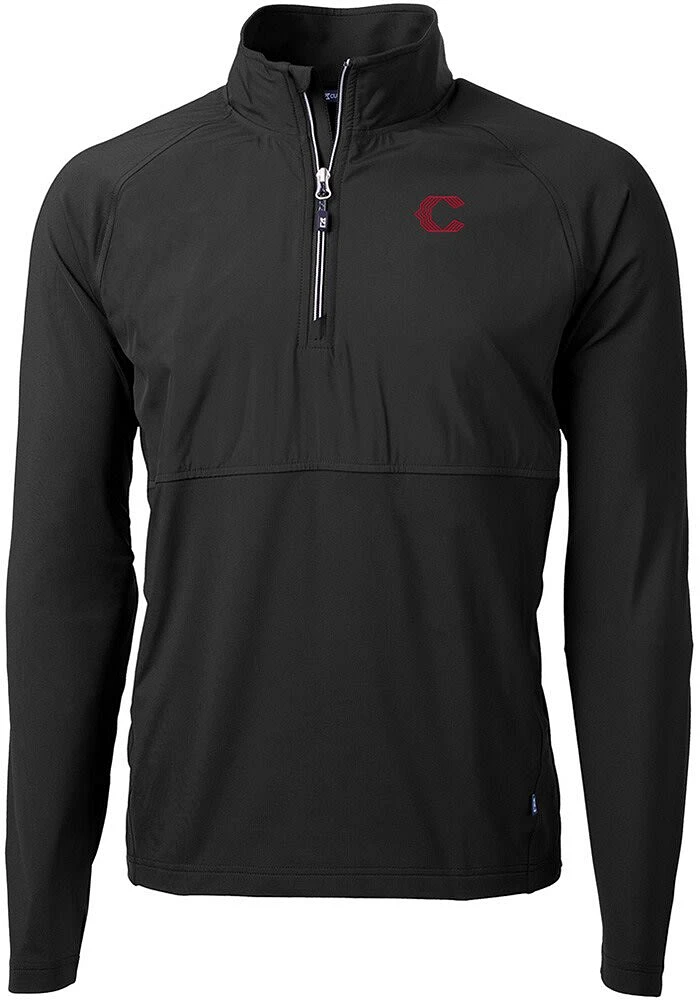 Cutter and Buck Cincinnati Reds Mens Black City Connect Adapt Eco Hybrid Long Sleeve Qtr Zip Pul..