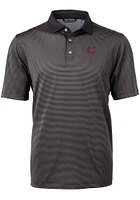 Cutter and Buck Cincinnati Reds Mens Black City Connect Virtue Eco Pique Micro Stripe Short Slee..