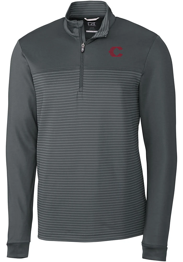 Cutter and Buck Cincinnati Reds Mens Grey City Connect Traverse Stripe Long Sleeve Qtr Zip Pullo..