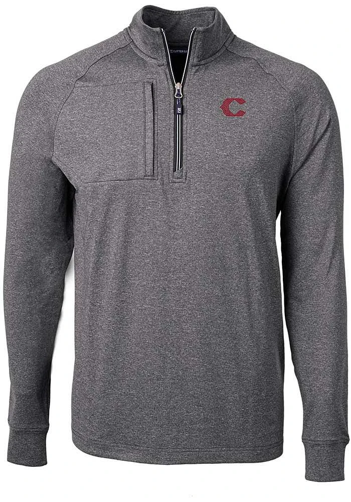 Cutter and Buck Cincinnati Reds Mens Black City Connect Adapt Eco Version Long Sleeve Qtr Zip Pu..