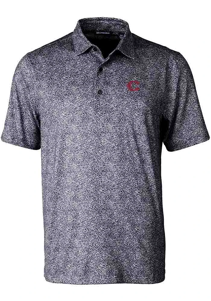 Cutter and Buck Cincinnati Reds Mens Black City Connect Pike Constellation Short Sleeve Polo