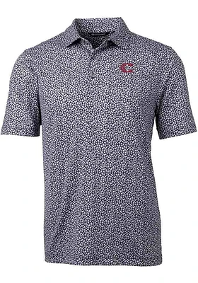 Cutter and Buck Cincinnati Reds Mens Black City Connect Pike Magnolia Short Sleeve Polo