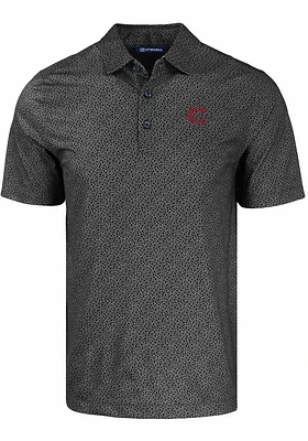 Cutter and Buck Cincinnati Reds Mens Black City Connect Pike Pebble Design Short Sleeve Polo