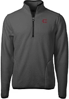 Cutter and Buck Cincinnati Reds Mens Grey City Connect Cascade Sherpa Long Sleeve Qtr Zip Pullov..