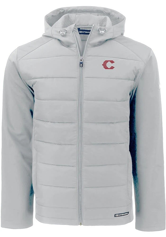 Cutter and Buck Cincinnati Reds Mens Charcoal City Connect Evoke Hood Heavyweight Jacket