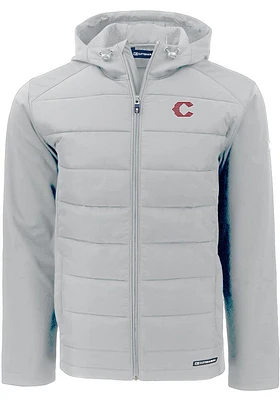 Cutter and Buck Cincinnati Reds Mens Charcoal City Connect Evoke Hood Heavyweight Jacket