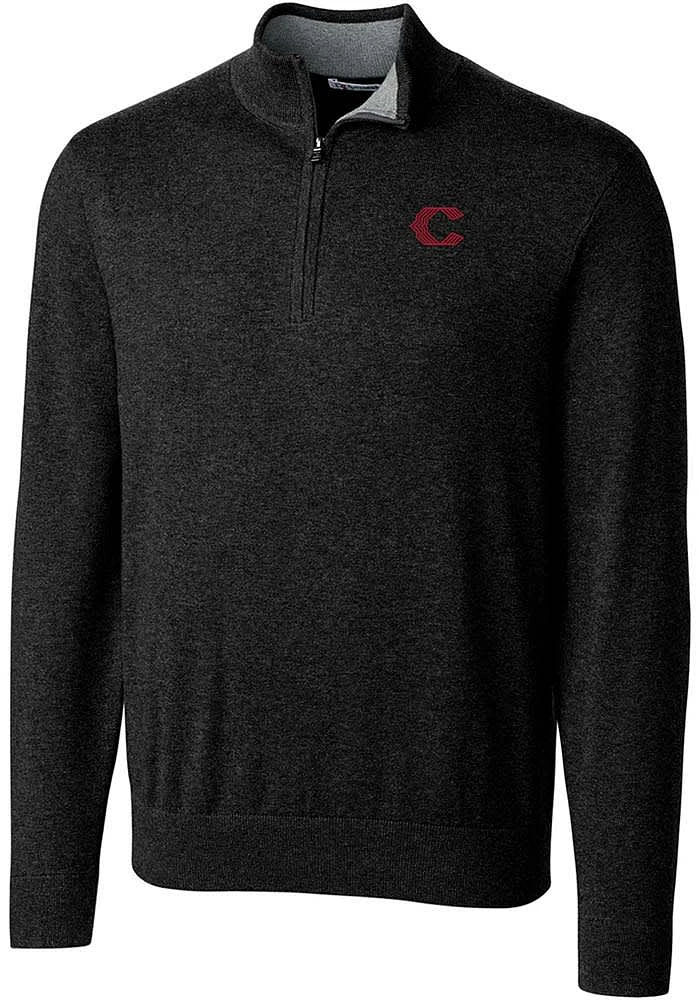 Cutter and Buck Cincinnati Reds Mens Black City Connect Lakemont Long Sleeve Qtr Zip Pullover