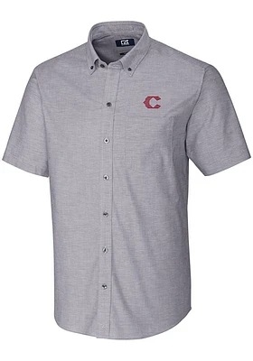 Cutter and Buck Cincinnati Reds Mens Charcoal City Connect Oxford Short Sleeve Dress Shirt