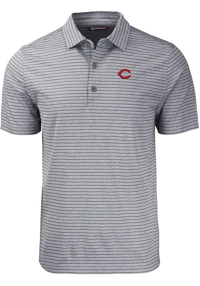 Cutter and Buck Cincinnati Reds Mens Forge Heather Stripe Short Sleeve Polo