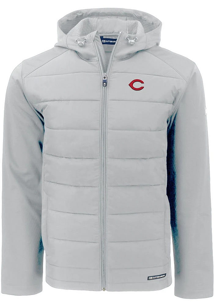 Cutter and Buck Cincinnati Reds Mens Charcoal Evoke Hood Heavyweight Jacket