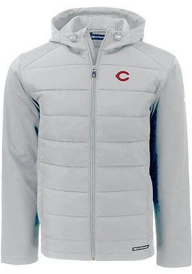 Cutter and Buck Cincinnati Reds Mens Charcoal Evoke Hood Heavyweight Jacket