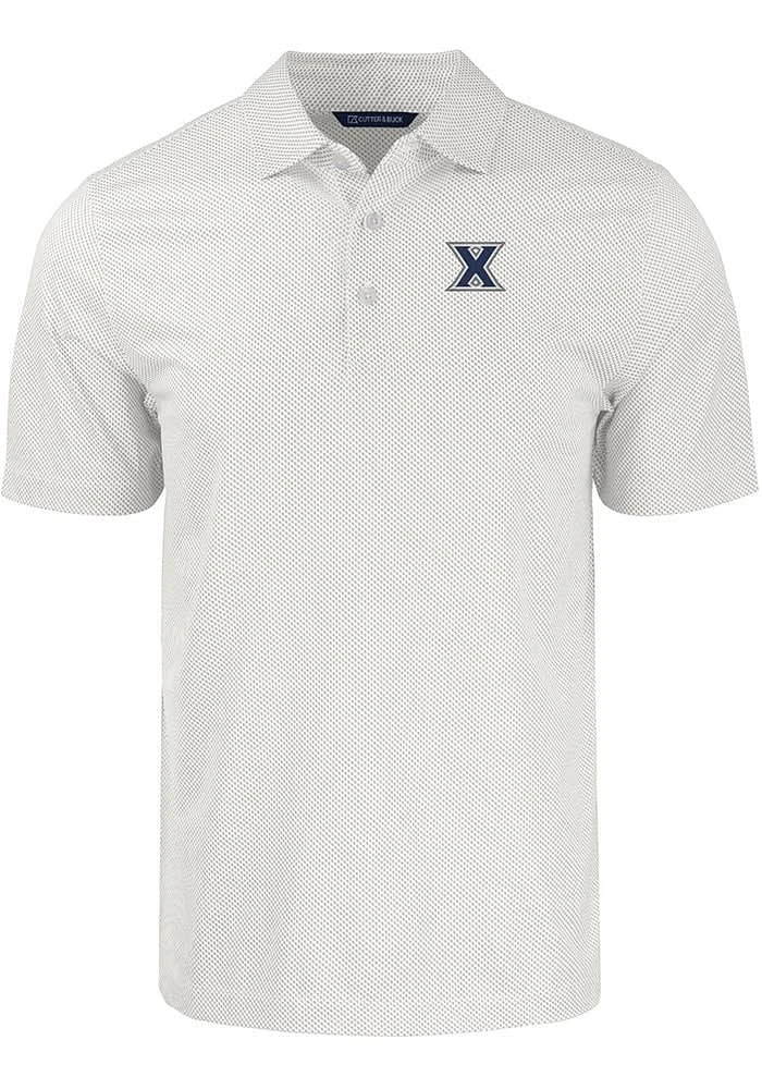 Cutter and Buck Xavier Musketeers Mens White Pike Symmetry Short Sleeve Polo