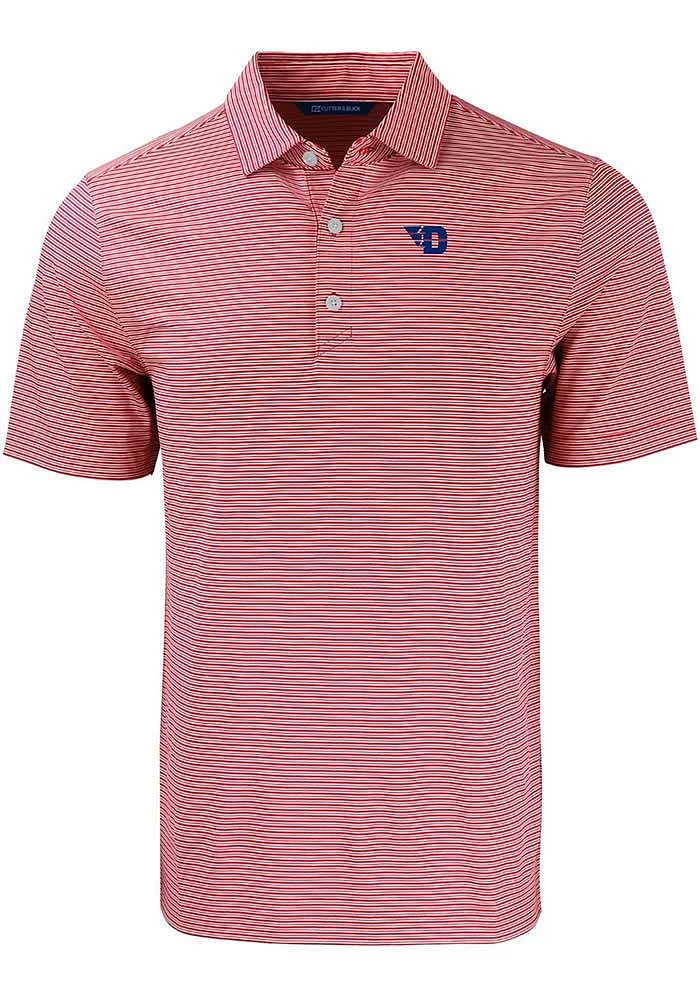 Cutter and Buck Dayton Flyers Mens Cardinal Forge Double Stripe Short Sleeve Polo