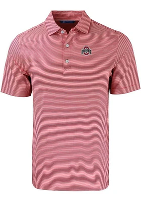 Cutter and Buck Ohio State Buckeyes Mens Cardinal Forge Double Stripe Short Sleeve Polo