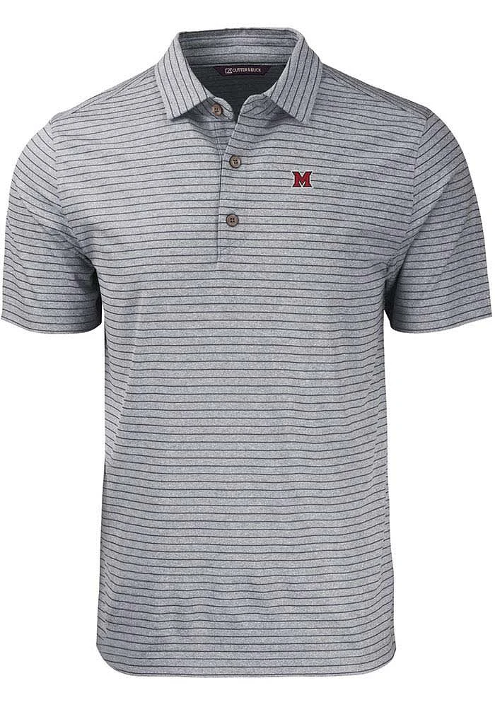 Cutter and Buck Miami RedHawks Mens Forge Heather Stripe Short Sleeve Polo