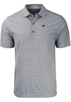 Cutter and Buck Miami RedHawks Mens Forge Heather Stripe Short Sleeve Polo