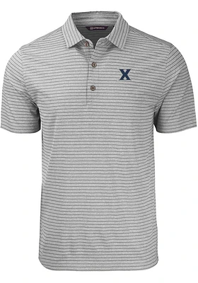 Cutter and Buck Xavier Musketeers Mens Grey Forge Heather Stripe Short Sleeve Polo