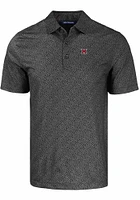 Cutter and Buck Miami RedHawks Mens Black Pike Pebble Design Short Sleeve Polo