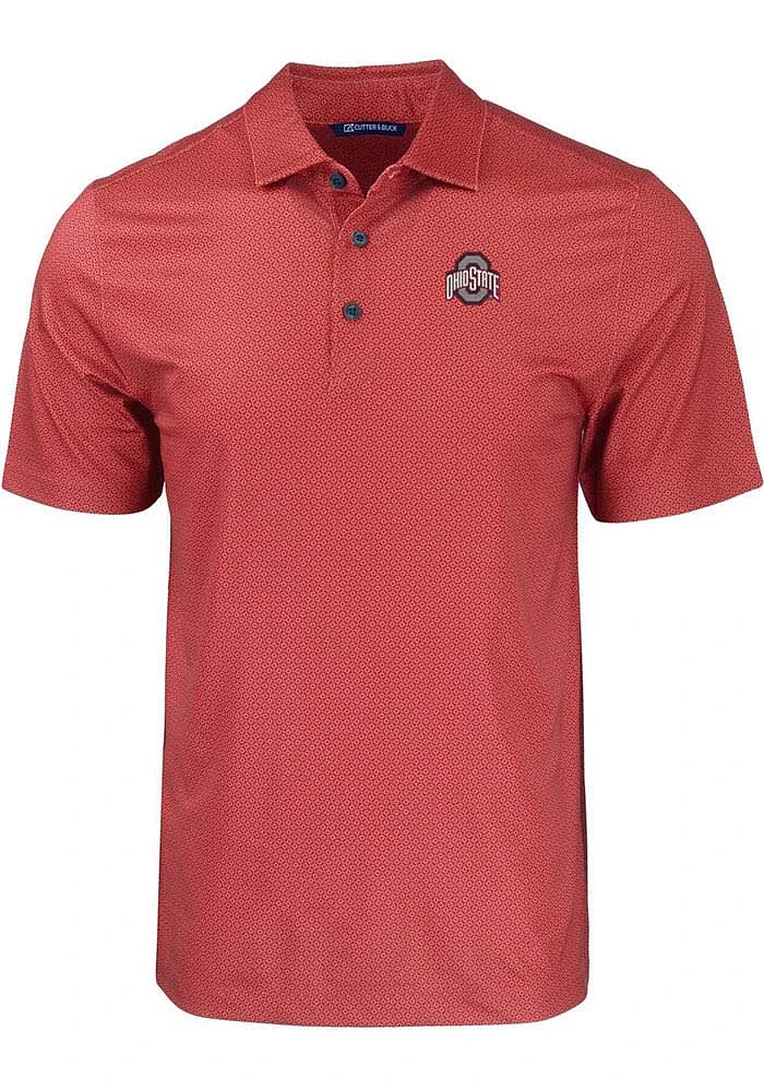 Cutter and Buck Ohio State Buckeyes Mens Pike Eco Geo Print Short Sleeve Polo