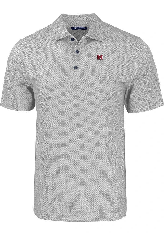 Cutter and Buck Miami RedHawks Mens Pike Eco Geo Print Short Sleeve Polo